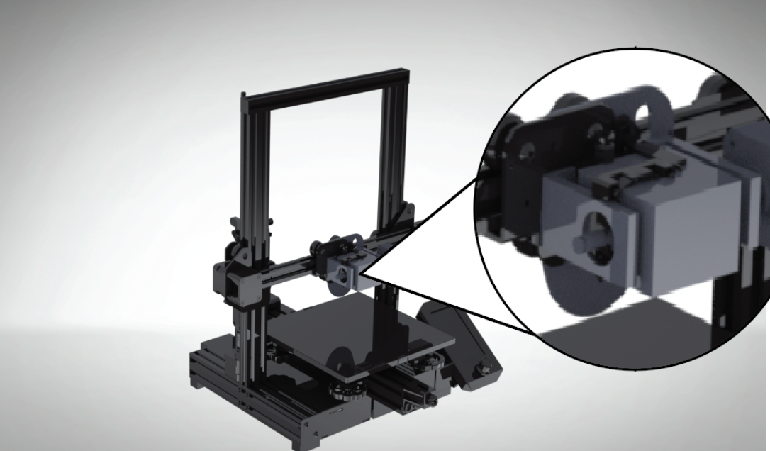 EcoPrint 5-axis printer CAD model showing the machine structure and axis layout