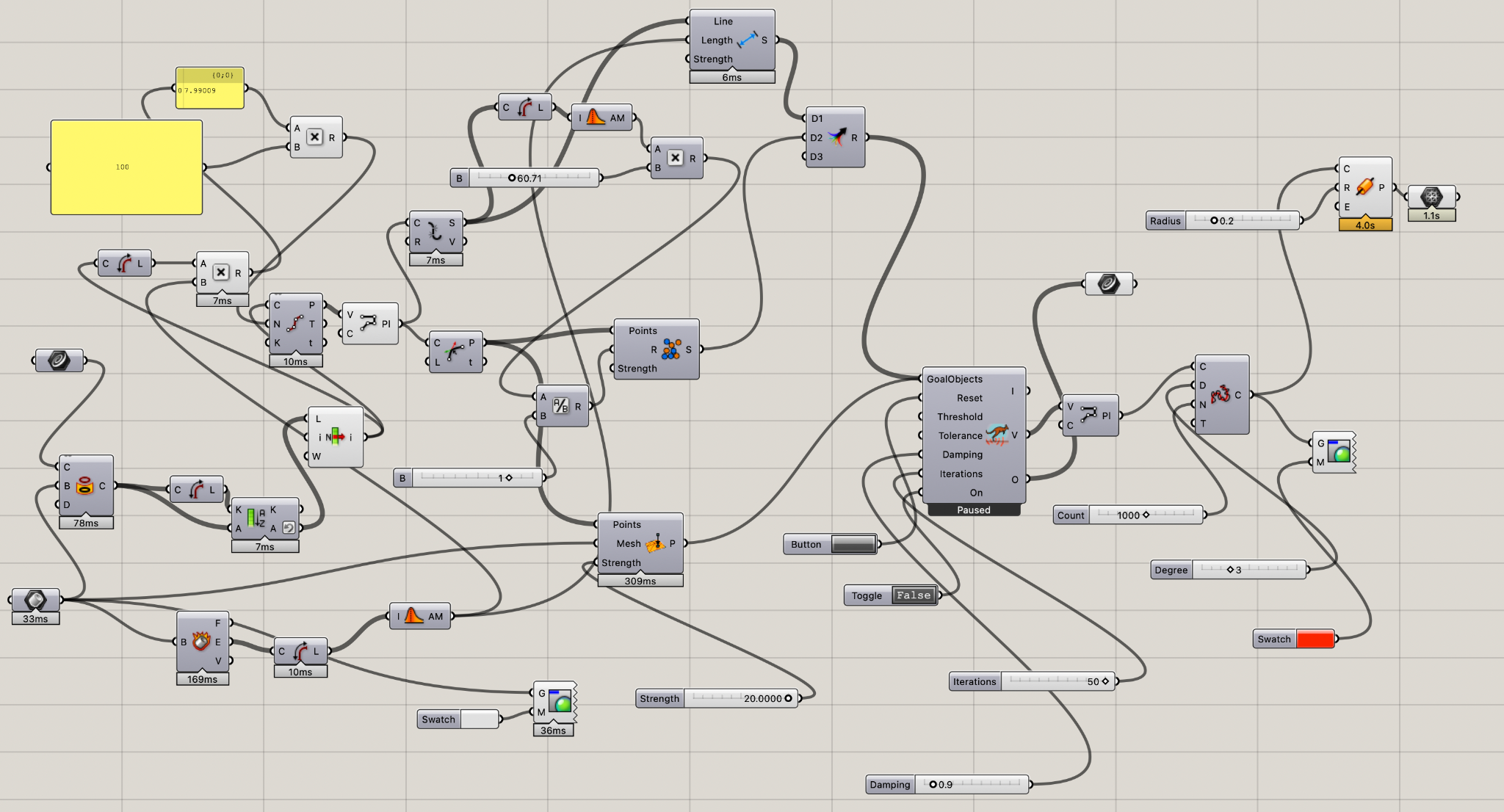 Parametric growth algorithm pattern simulation across a surface