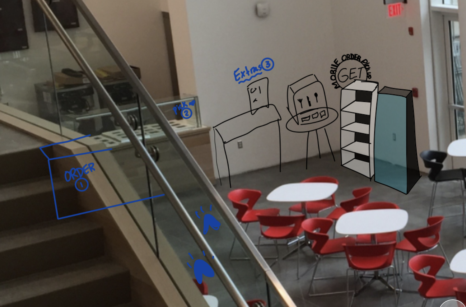 Revit scale model of Willie's Café with numbered table chart for data collection